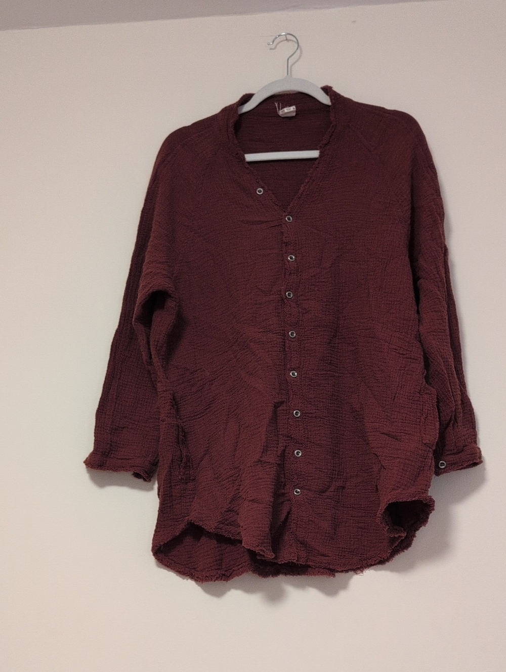 Casual Mini Button-Down Tunic Dress in Deep Burgundy